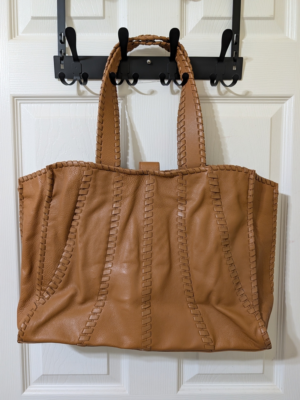 Vince Camuto Camel Braided-Trim Leather Tote